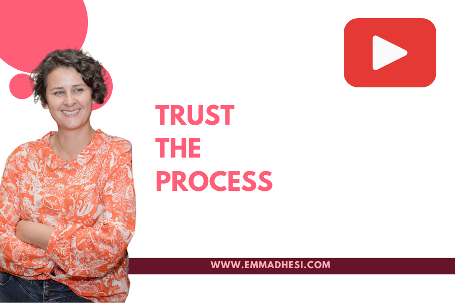 White background with 'trust the process' in pink letters