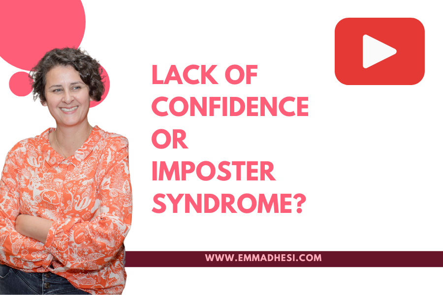 White background with the words 'Lack of confidence or imposter syndrome?' in pink letters