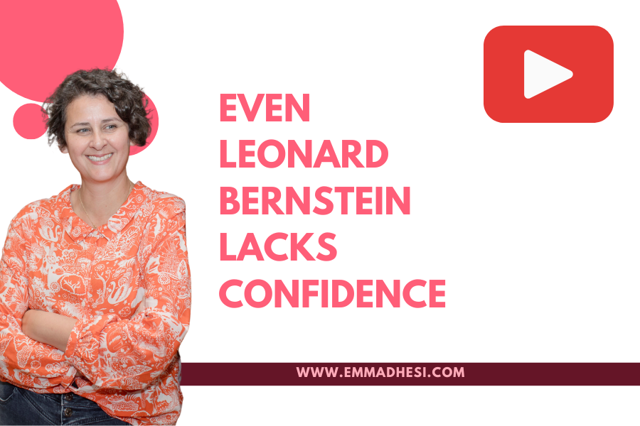 White background with the words 'Leonard Bernstein Lacks Confidence' in red