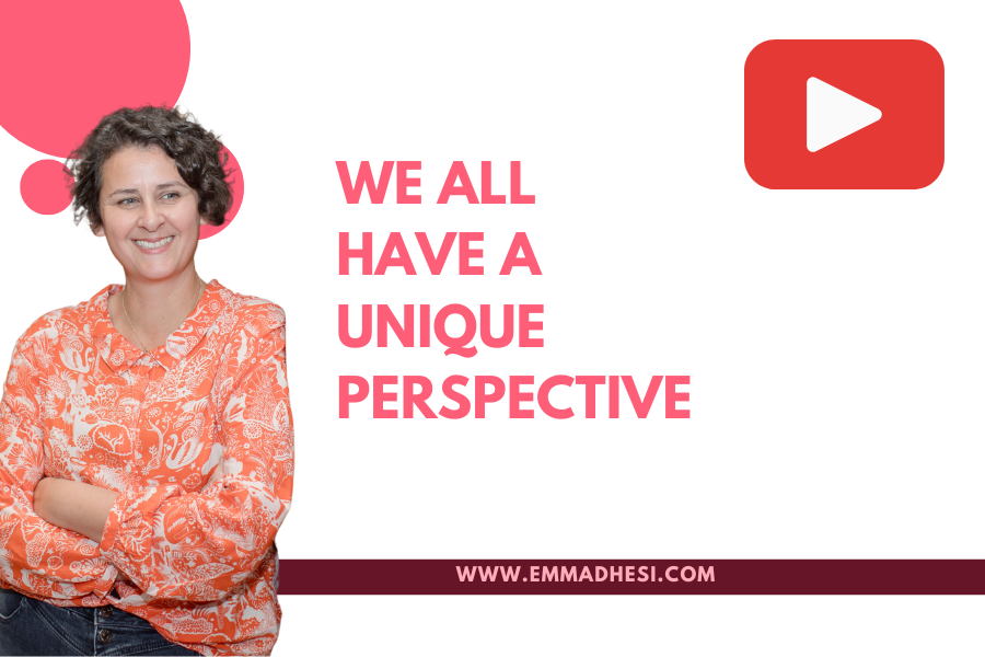 White background with the words 'we all have a unique perspective' in pink letters