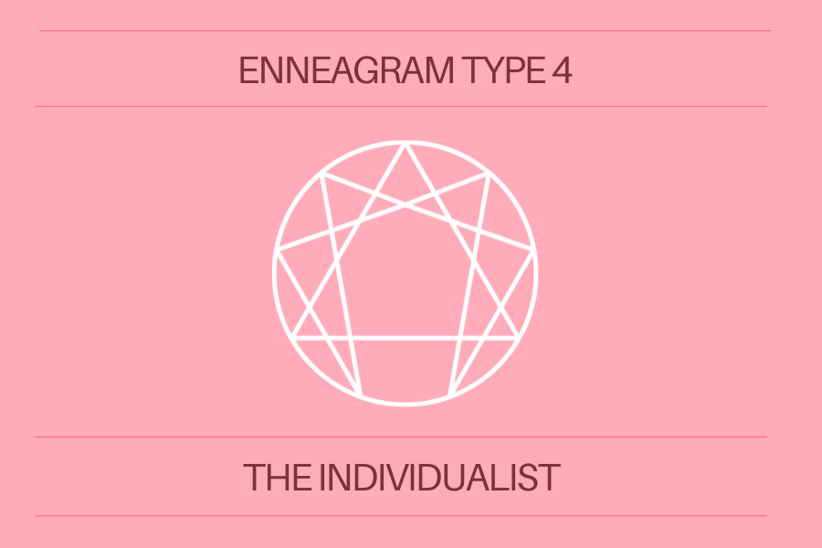 Pink background with the words 'Enneagram Type 4 The Individualist' in dark pink letters