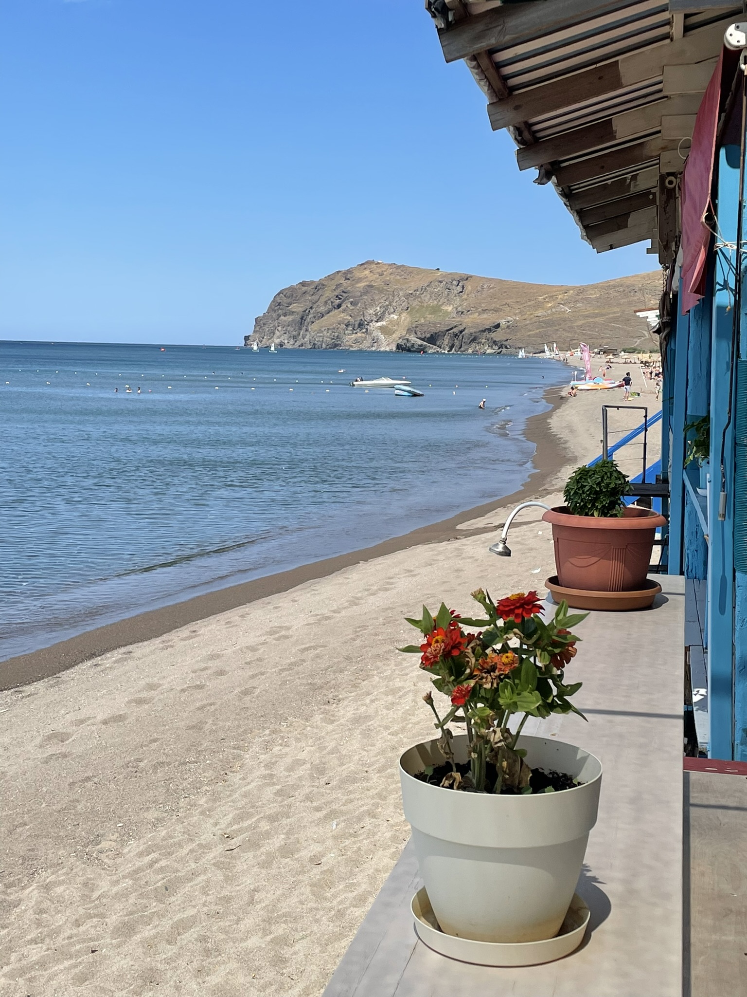 View along the beach at Skala Eressos, Lesvos